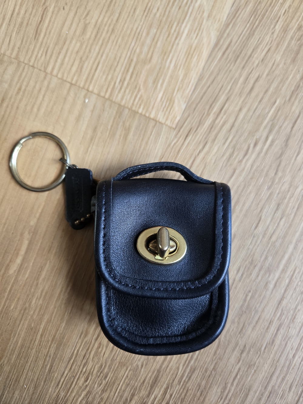 Coach Leather Keychain Pouch with Turn-Lock - Black